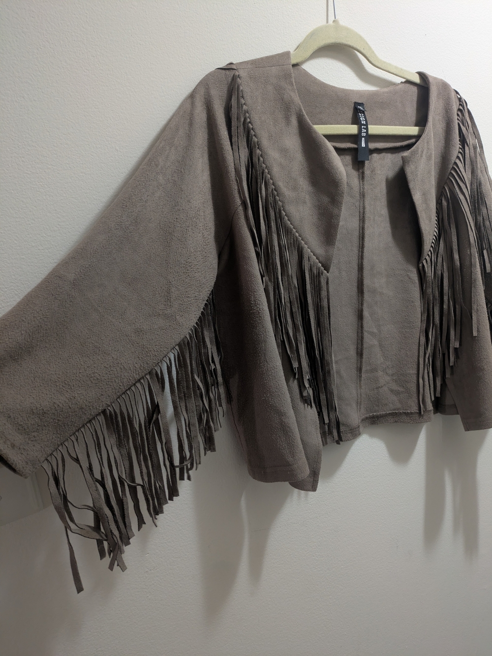 Design Lab Lord & Taylor Faux Suede Fringe Cropped Jacket M